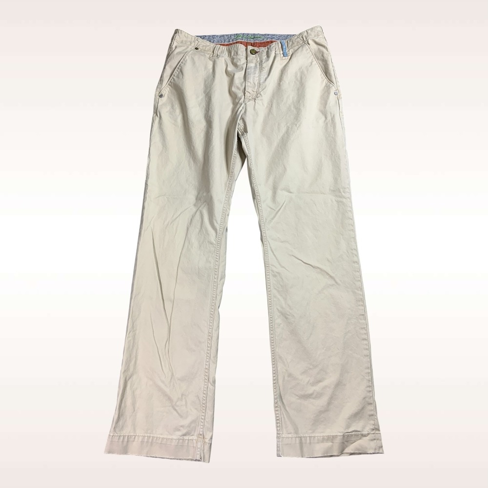 Robert Graham Yates Pant Mens 38x34 Khaki Beige Classic Flat Front Cotton Twill